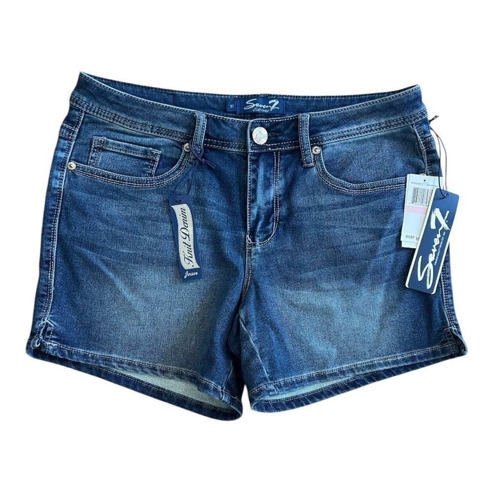 Seven7 Blue Knit Denim Shorts Size 10 Women NWT